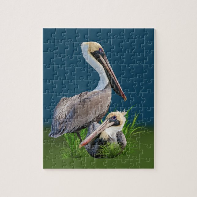 Pair of Brown Pelicans, Customisable Jigsaw Puzzle (Vertical)