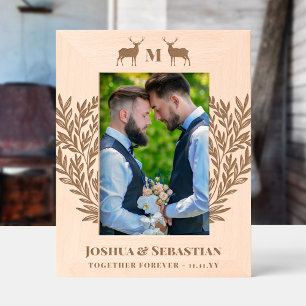 Pair of Bucks Greenery LGBT Husbands Monogram Etched Frames