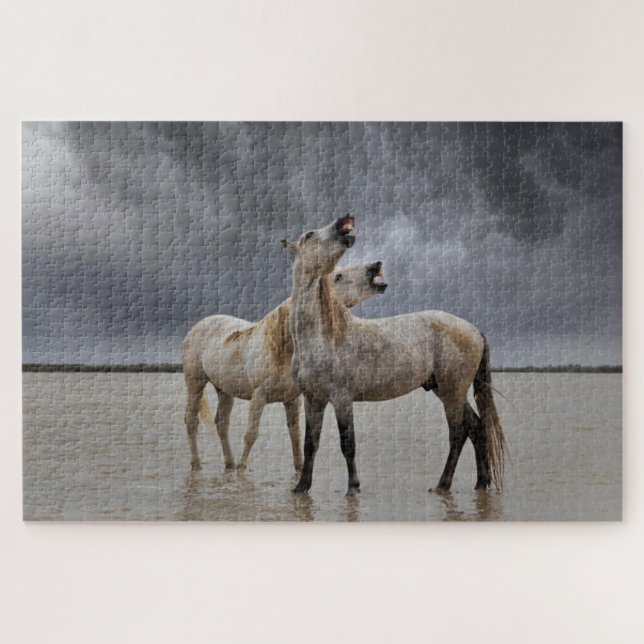 Pair of Camargue Horse Stallions, Southern France Jigsaw Puzzle (Horizontal)