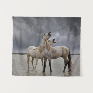 Pair of Camargue Horse Stallions, Southern France Tapestry