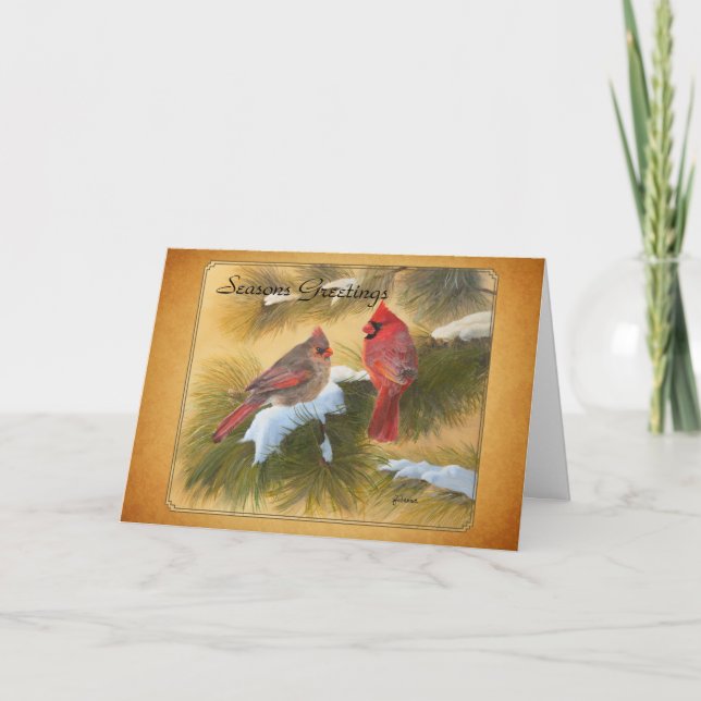 Pair of cardinals holiday card (Front)