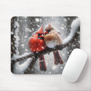 Pair of Cardinals On a Snowy Branch Mouse Mat