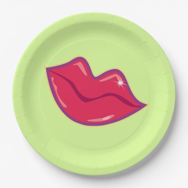 Pair of Cherry Red Lips Paper Plate (Front)