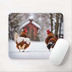 Pair of Chickens In Snow Mouse Mat