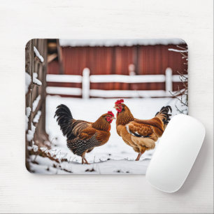 Pair of Chickens In Snow Mouse Mat