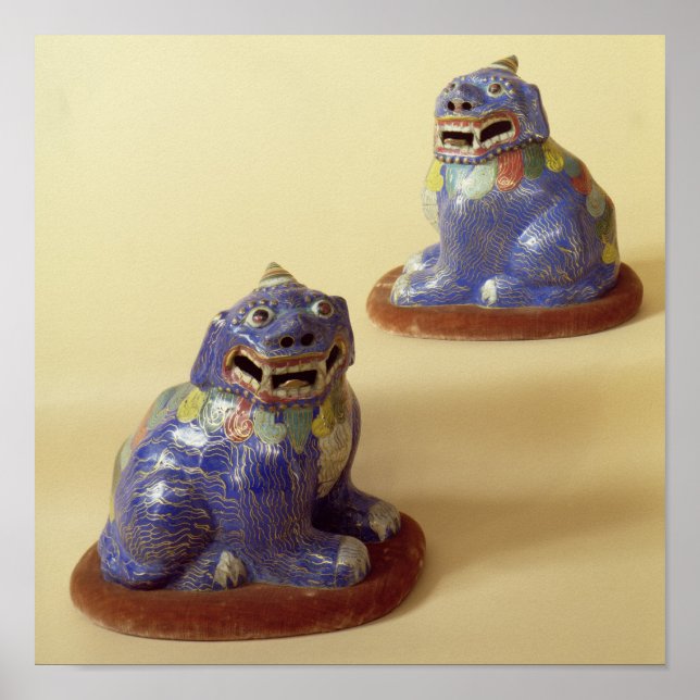 Pair of Chinese cloisonne dogs, 18th century Poster (Front)