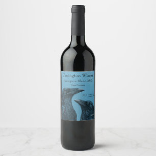 Pair of crows on a blue wine label