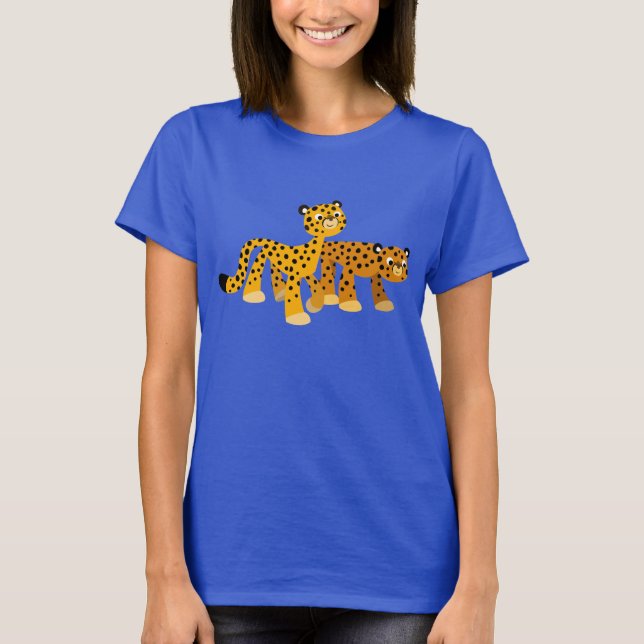 Pair of Cute Cartoon Cheetahs Women T-Shirts (Front)