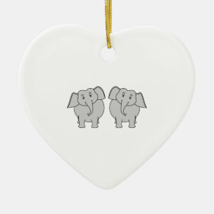 Pair of Cute Elephants. Couple. Ceramic Tree Decoration