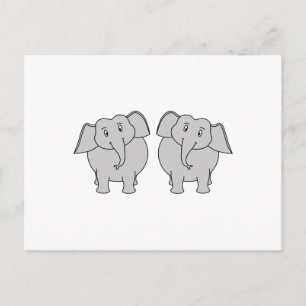 Pair of Cute Elephants. Couple. Postcard