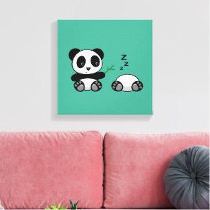 Pair of Cute Little Pandas on Green Canvas Print