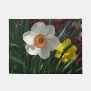 Pair of Daffodils Pink and Yellow Spring Flowers Doormat