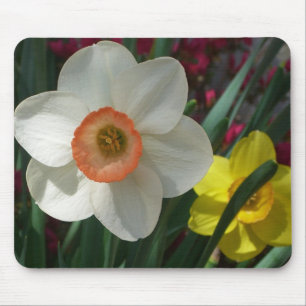 Pair of Daffodils Pink and Yellow Spring Flowers Mouse Mat
