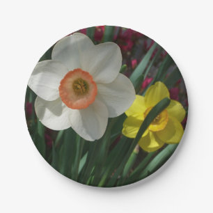 Pair of Daffodils Pink and Yellow Spring Flowers Paper Plate