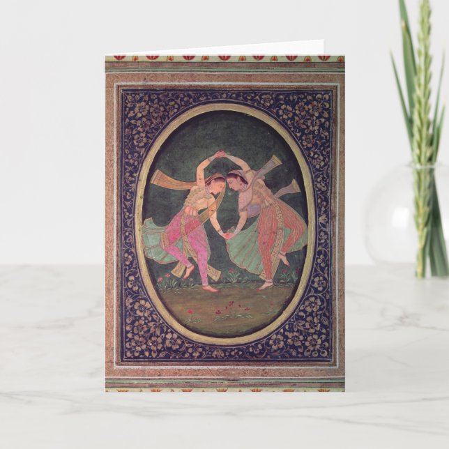 Pair of dancing girls performing a Kathak Card (Front)