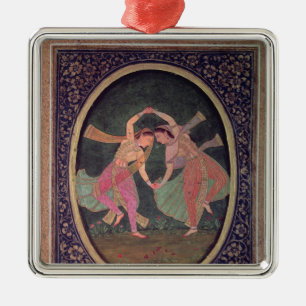 Pair of dancing girls performing a Kathak Metal Tree Decoration