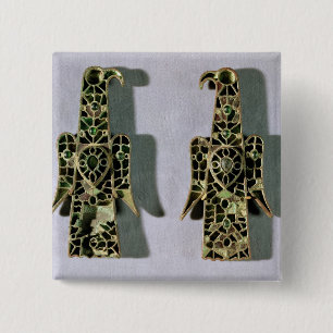Pair of Eagle-Shaped Brooches (metal and enamel) 15 Cm Square Badge