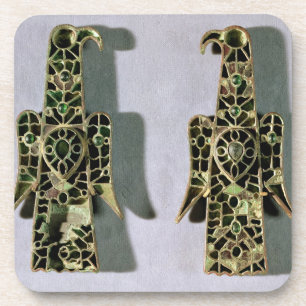 Pair of Eagle-Shaped Brooches (metal and enamel) Coaster