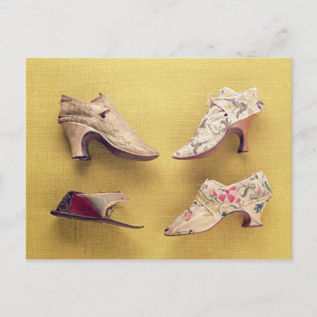 Pair of embroidered shoes, c.1714 postcard (Front)