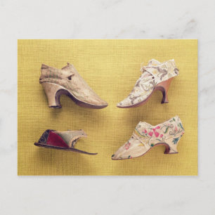 Pair of embroidered shoes, c.1714 postcard