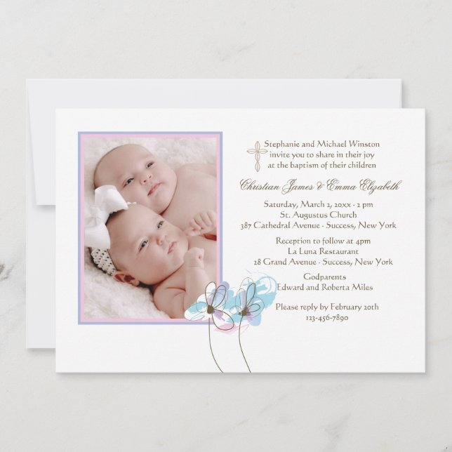 Pair of Flowers Religious Photo Invitation (Front)