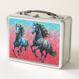 Pair of Galloping Horses Metal Lunch Box