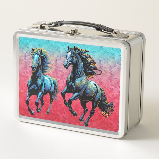 Pair of Galloping Horses Metal Lunch Box (Front)