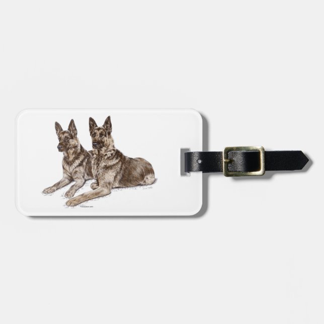 Pair of German Shepherd Dogs Luggage Tag (Front Horizontal)