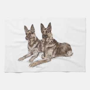 Pair of German Shepherd Dogs Tea Towel