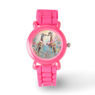 Pair of Giraffes In a Pastel Garden Watch