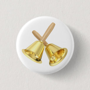 Pair of handbells with wooden handles 3 cm round badge