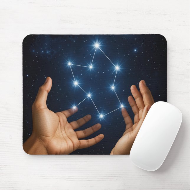 Pair of Hands Creating a Constellation Mouse Mat (With Mouse)