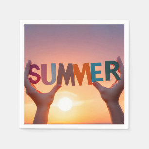 Pair of Hands Holding Summer Text Napkin