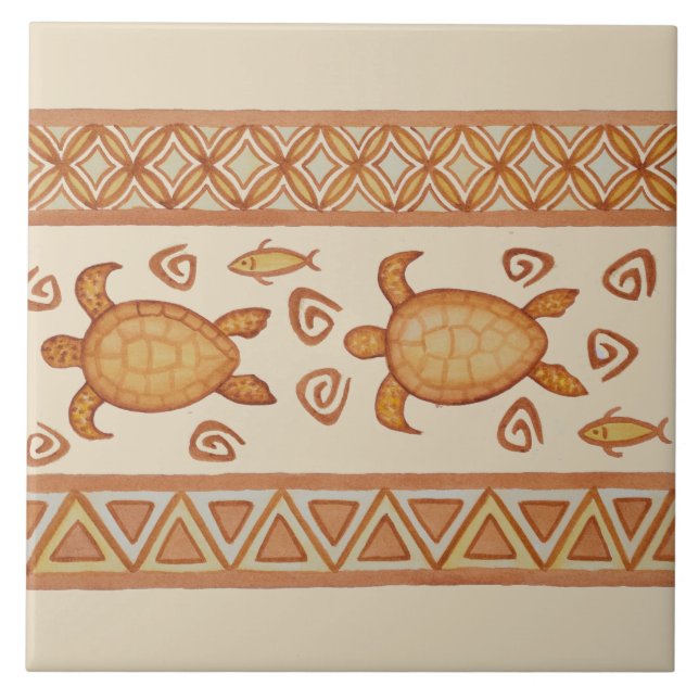 Pair of Honu Hawaiian Sea Turtle Ceramic Tile (Front)