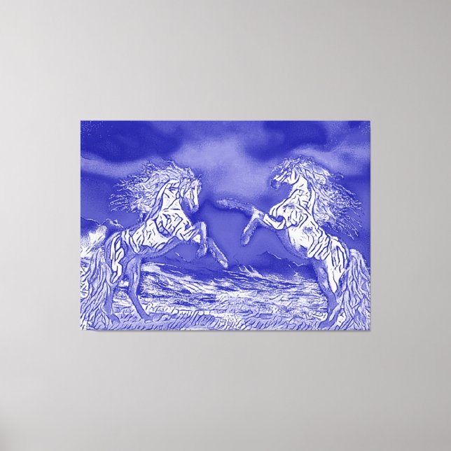 Pair Of Horses in Blue & White V2 Canvas Print (Front)