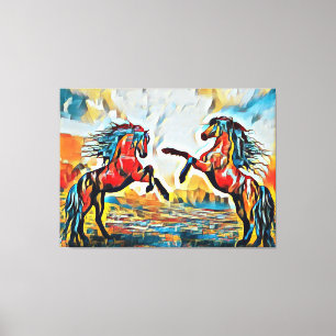 Pair Of Horses in Street Art Style Canvas Print