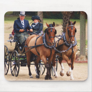 pair of horses pulling carriage mouse mat