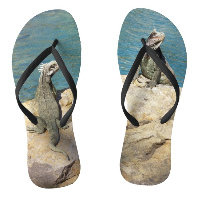 Pair of Iguanas Tropical Wildlife Photography Flip Flops (Footbed)