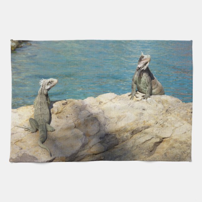 Pair of Iguanas Tropical Wildlife Photography Tea Towel (Horizontal)