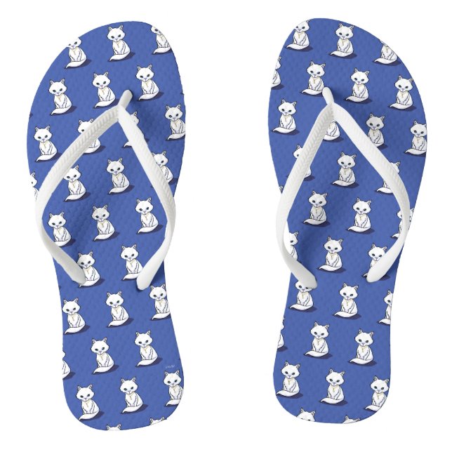 Pair of KiniArt White Cat Flip Flops (Footbed)