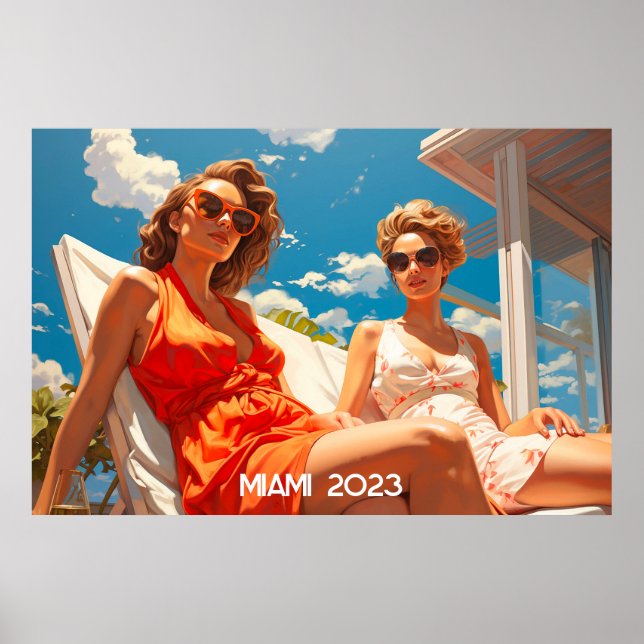 Pair of ladies on a Miami sun deck Poster (Front)
