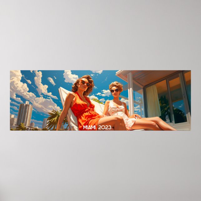 Pair of ladies on a Miami sun deck - Ultra wide Poster (Front)