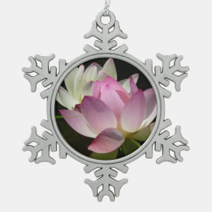 Pair of Lotus Flowers II Snowflake Pewter Christmas Ornament