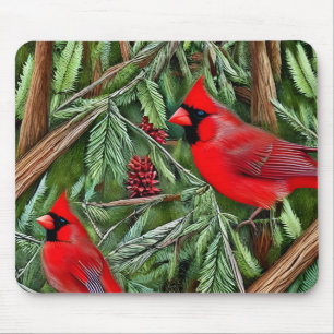 Pair of Majestic Wild Red Cardinals Mouse Mat