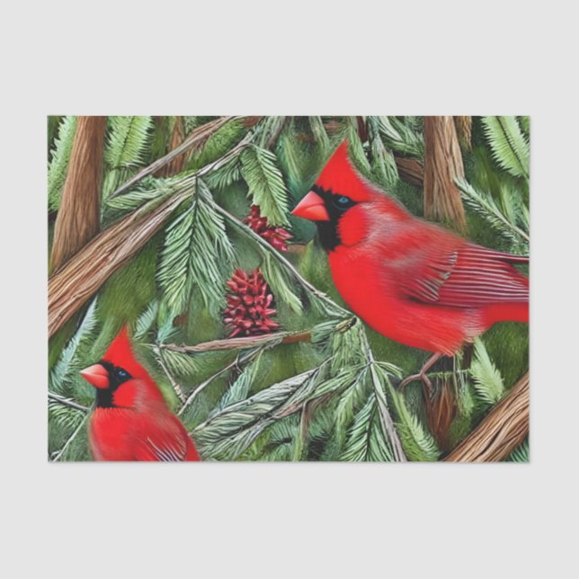 Pair of Majestic Wild Red Cardinals Tissue Paper (Front)