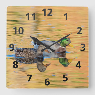 Pair of Mallards Square Wall Clock