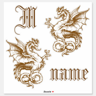 Pair of Mediaval Dragons with Custom Text