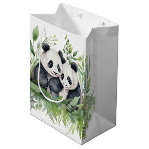 Pair of Pandas In Bamboo Leaves Medium Gift Bag