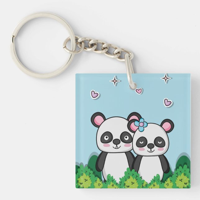 Pair of Pandas Key Ring (Front)