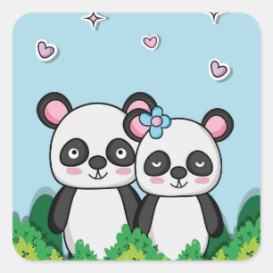 Pair of Pandas Square Sticker